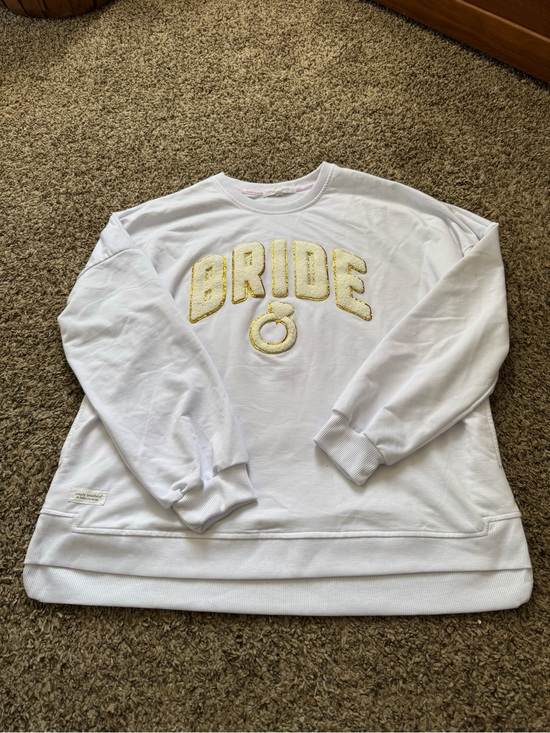 Simply Southern Tops - Simply Southern White 'BRIDE' Embellished Pullover Sweatshirt with Gold Detail